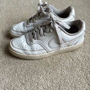 Nike Women’s Court Vision Low Top White Leather Sneakers Size 8
